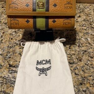 MCM Cognac Trifold Long Leather Wallet